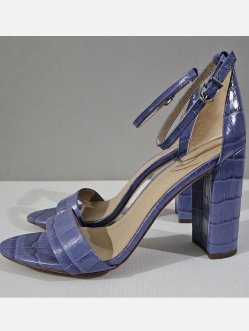 Sam Edelman Yaro Block Heel Sandal Womens 10 Purple Croc Embossed Leather